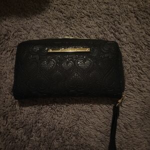 Black Embossed Wallet with Gold Accents